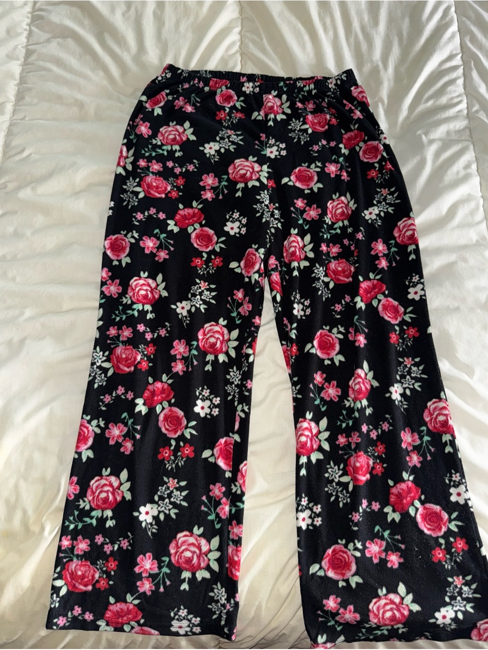 Women's Black Floral Pajama Pants - Pink Rose Print
